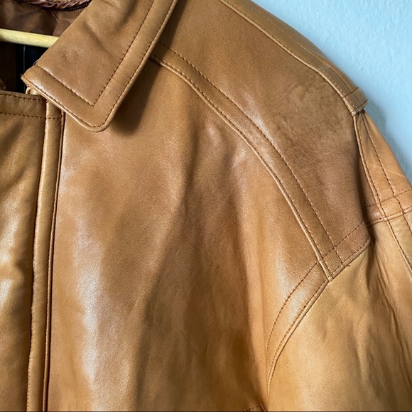 Vintage Brown Cognac Leather Bomber Pockets Jacket - Picture 5 of 12